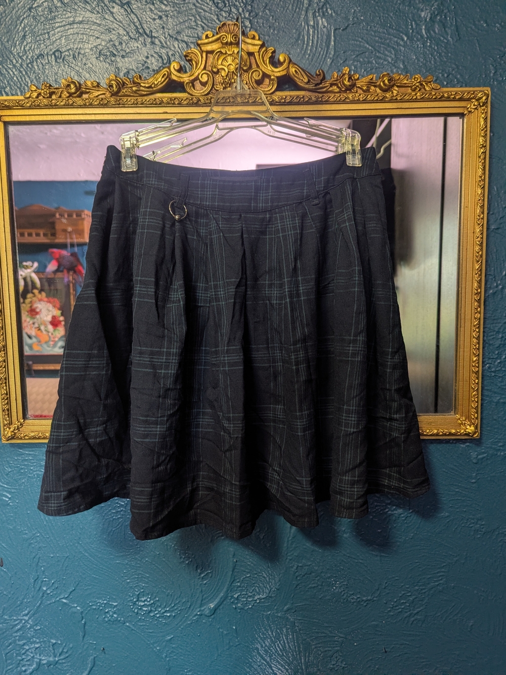 Disturbia 💀 Deadstock Green Tartan Plaid Skirt With Nose Ring Accents